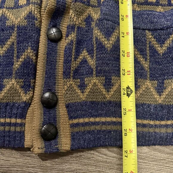 Vintage Bison Sweater Sz L Green Blue Button Cardigan Aztec Pattern Knit Retro - Picture 6 of 7